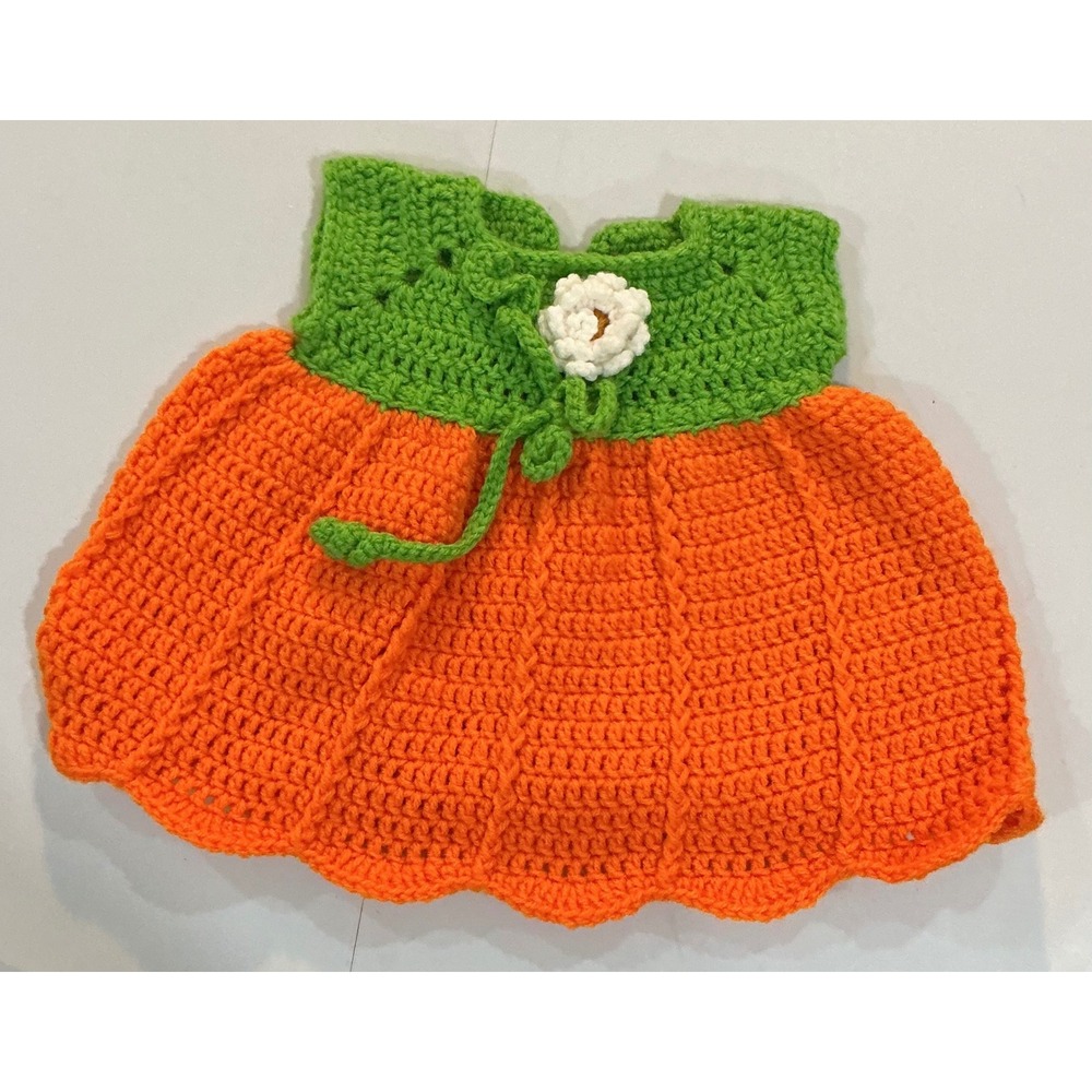 Unbranded Halloween Hand Knitted Pumpkin Dress Baby Girl 6-9 Months Orange